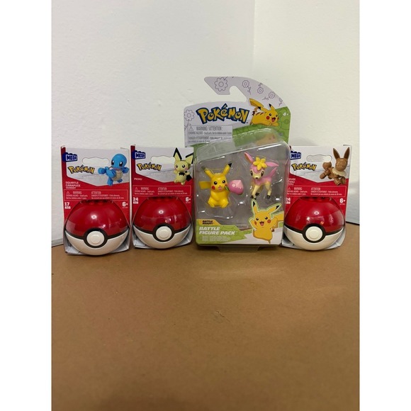 Jazwares Other - Pokemon Battle Figure Pack Pikachu Mega Construx Squirtle Pichu Eevee Lot